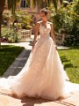 Moonlight Couture H1429 strapless shimmer organza rustic lace bridal dress  