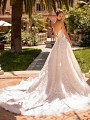 Moonlight Couture H1429 organic lace wedding gown with shimmer tulle semi-cathedral train 