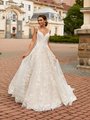 Moonlight Couture H1463 Floral Re-Embroidered Lace Applique Wedding Gown with Beaded Bodice and Deep Sweetheart