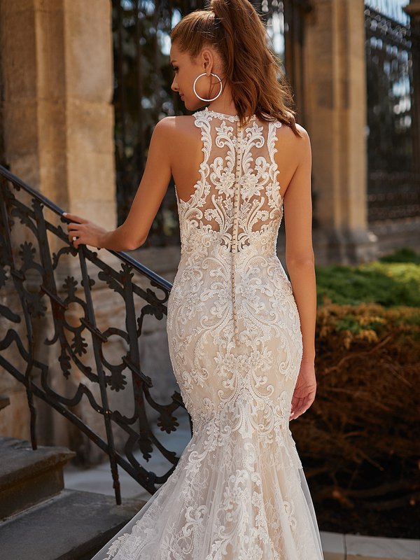 Illusion and Lace halter neck and racerback A-line Wedding Dress
