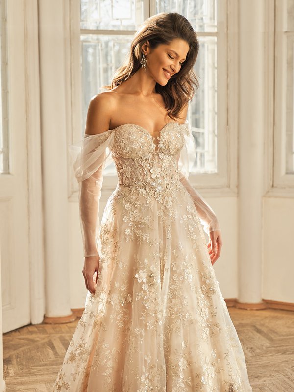 Modest Long Split Sleeve Crepe Mermaid Bridal Gown Moonlight M5062