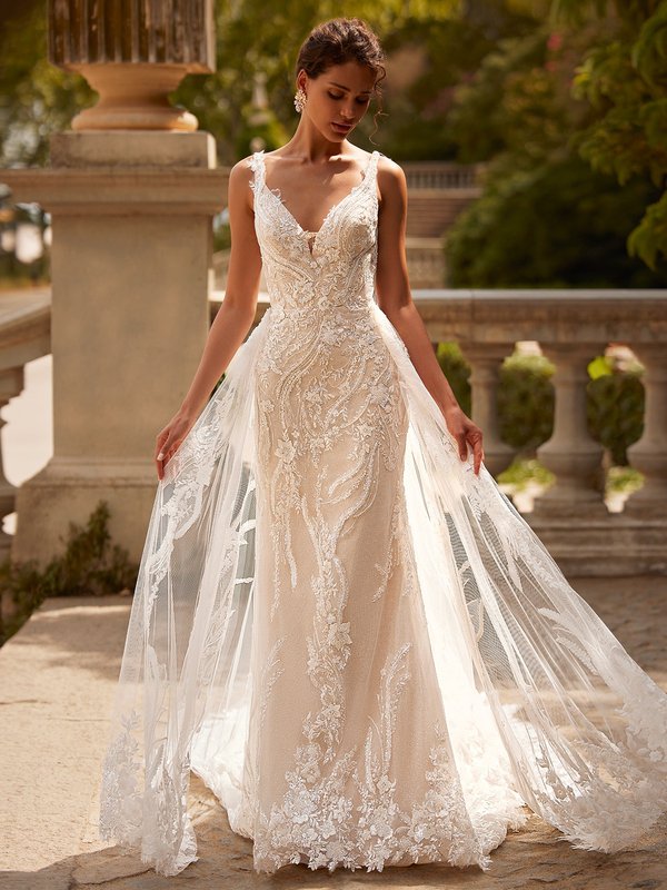 Illusion Lace Bodice Crepe Tank Wedding Dress