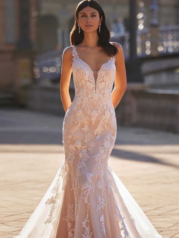 Lace Mermaid Wedding Gown With Sweetheart Neckline and Scoop Back