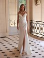 Moonlight Couture H1601 Strapless V-Neck with Illusion Inset and Front Slit Regal Crepe Mermaid