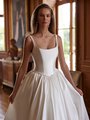 Moonlight Couture H1604 Gathered Mikado Basque Waist with Pearl Trims Ball Gown