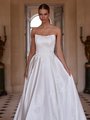 Lace Appliques and 3D Flowers over Satin with Scoop Neck Ball Gown Style H1608