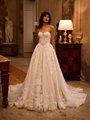 Moonlight Couture H1631 romantic lace wedding dresses with sleeves and beading make a statement.