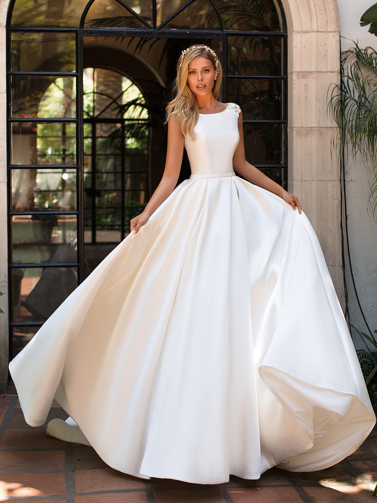 Mikado Bridal Ball Gown Bateau Neck Moonlight J6701