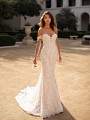 Moonlight Collection J6750 classy mermaid bridal gown with lace appliques over Chantilly lace fabric with sweetheart neckline