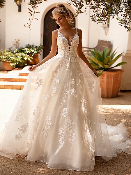 Moonlight Collection J6781 charming lace and tulle a-line wedding dress