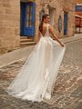 Moonlight Collection J6811 sexy beaded trim deep V-back boho-inspired tulle A-line bridal gown