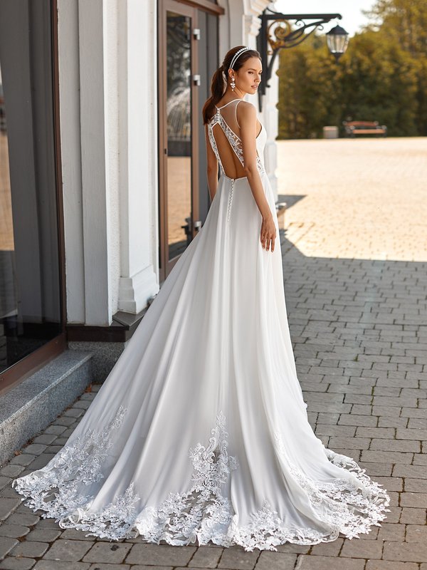 Sophisticated Lace Column Wedding Dress with Cutout Train