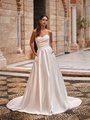Moonlight Collection J6899 Strapless Pointed Sweetheart Satin A-Line with Ruched Bodice and Side Pockets