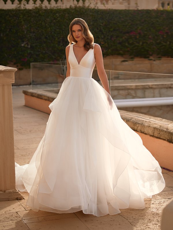 Fiora Square Neck Soft Tulle A-Line Wedding Gown J6875 by Moonlight Bridal