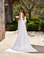 Moonlight Collection J6951 Illusion Beaded Tulle Scoop Back Crepe Back Satin Mermaid with Draping at Shoulders and Detachable Train