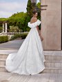 Moonlight Collection J6952 Open Back Sweep Train Organza Brocade A-Line with Pockets