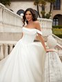 Moonlight Collection J6953 Timeless Full A-Line in Satin with Straight Across Neckline and Swag Sleeves