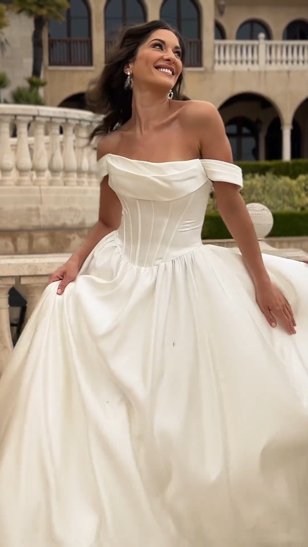 Video of Moonlight Collection J6953 Straight Across Neck with Basque Waist Satin Full A-Line Gown