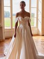 Moonlight Collection J6959 Detachable Pleated Swag Sleeves Beaded Trimmed Sweetheart Ball Gown in Classic Satin