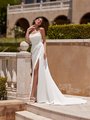 Moonlight Collection J6960 Scoop Neck Ruched Bodice Regal Crepe with Stretch Lining Mermaid with Front Leg Slit