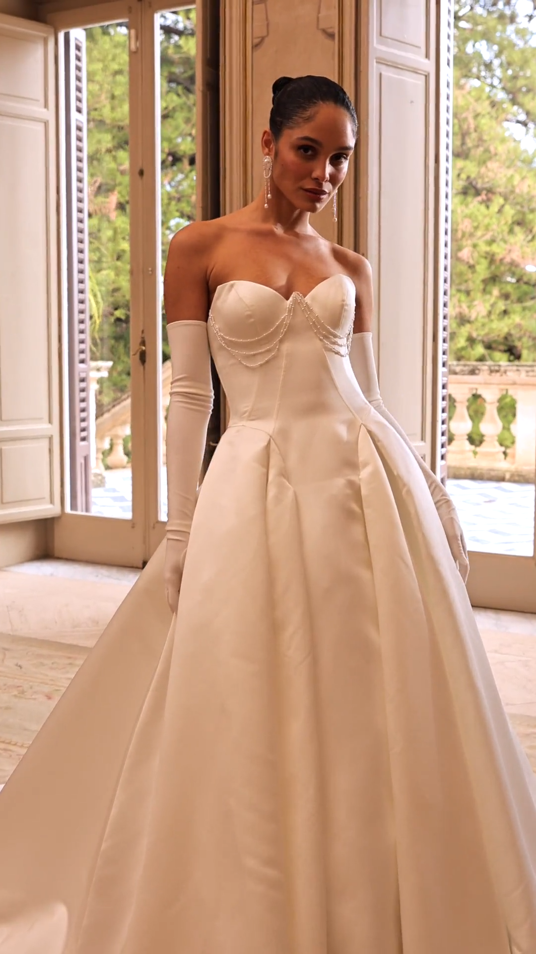 Video of Moonlight Collection J6980 Timeless strapless sweetheart and open back satin ball gown with box pleats