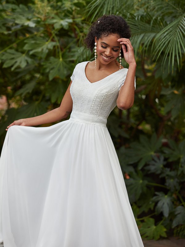 Daintonie - Short-Sleeve A-Line Wedding Gown
