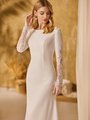 Simple Modest Bateau Neckline Crepe Wedding Dress With Cut-out Long Sleeves Style M5055