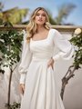 M5091 Long Bishop Sleeves with Square Necklines Modest A-Line Wedding Dress