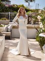 Style M5094 Bateau Necklines Long Sleeves with Cutouts and Lace Appliques Mermaid with Small Front Slit