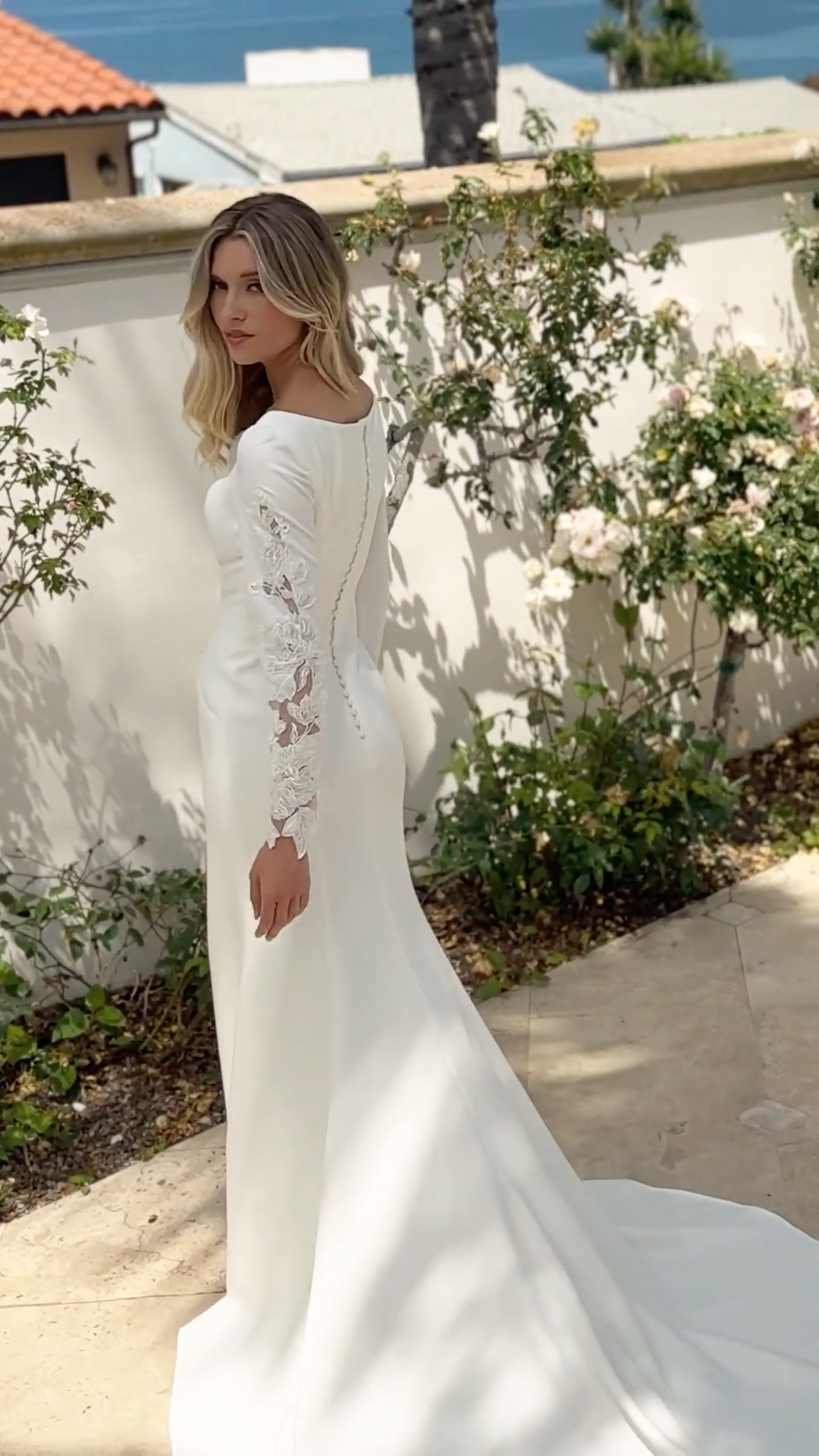 Modest M5094 Crepe and Net Long Sleeves with Cutouts Mermaid with Small Front Slit