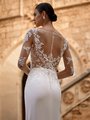 Illusion back with beaded lace wedding dress with crystal buttons and loops with crepe mermaid skirt
