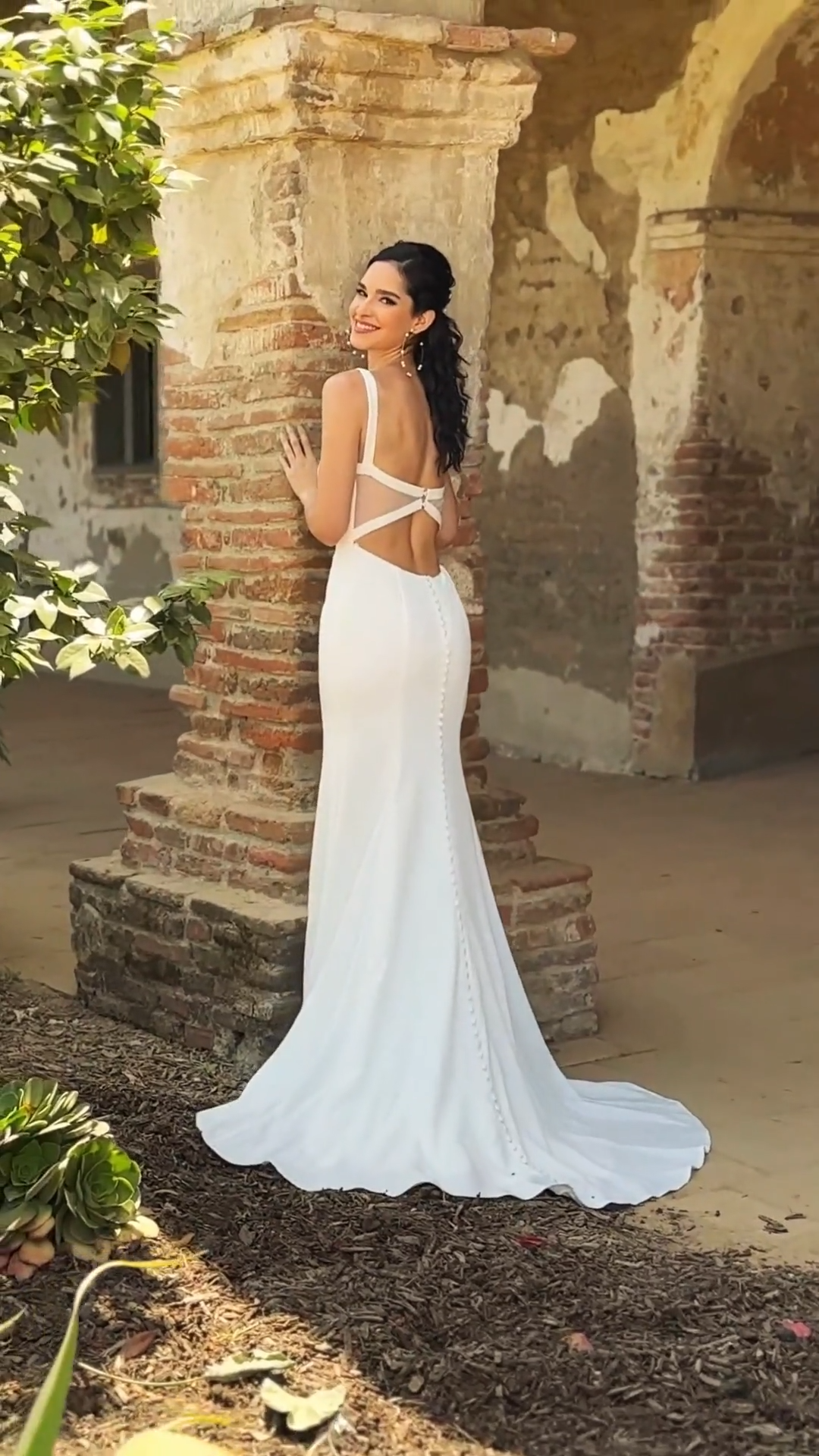 Video of Moonlight Tango T161 V-Neck and Keyhole Back Crepe Back Satin Mermaid Wedding Dress