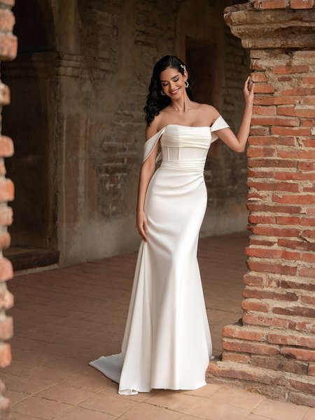 Moonlight Tango T163 Detachable Swag Sleeves Strapless Soft Scoop Neck Ruched Bodice Mermaid Gown