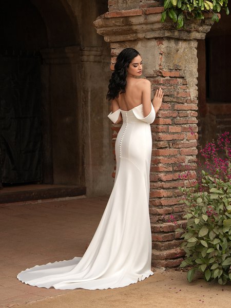 Strapless Open Back Detachable Swag Sleeves Mermaid with Sweep Train Moonlight Tango T163