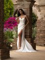 Moonlight Tango T164 Crepe Back Satin Ruched Bodice Sweetheart with Lace Straps Mermaid with Front Slit