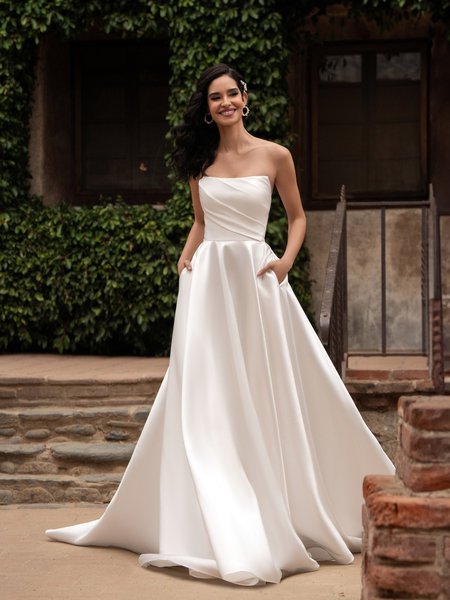 Strapless Straight Across Mikado A-Line with Pockets Bridal Gown Moonlight Tango T165