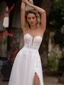 Unlined Strapless Pointed Sweetheart with Illusion Inset Flowy A-Line with Front Leg Slit Moonlight Tango T167