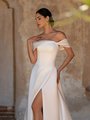 Moonlight Tango T168 Off-The-Shoulder Straight Neck Satin A-Line with Wrap Skirt