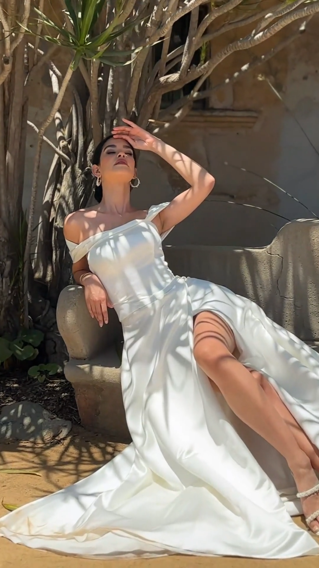 Video of Moonlight Tango T168 Off-The-Shoulder Mock Two-Piece Satin A-Line with Wrap Skirt