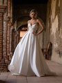 Strapless Pointed Sweetheart with Illusion Inset Satin Ball Gown with Pockets Moonlight Tango T171