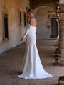 Open Back Regal Crepe Mermaid Gown with Detachable Off-Shoulder Sleeves Moonlight Tango T173