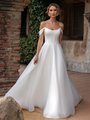 Detachable Swag Sleeves Scoop Neck Crepe and Organza Full A-Line Gown Moonlight Tango T174