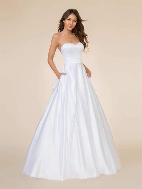 Moonlight Tango T861 classy strapless satin A-line with fold over sweetheart neckline