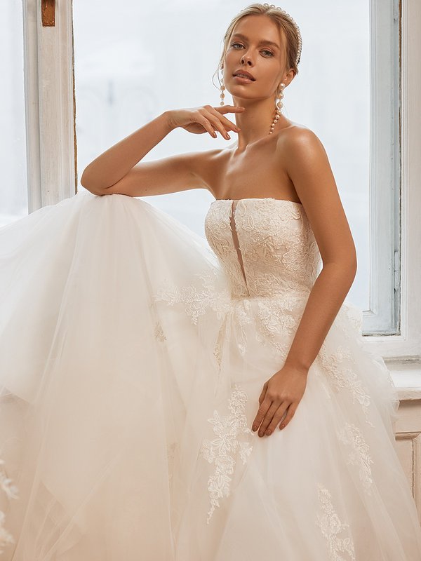 Strapless A-Line Plus Size Wedding Dress with Illusion Plunge